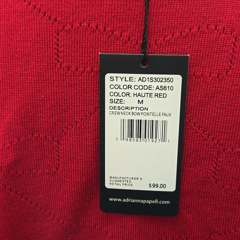 Adrianna Papell Haute Red Pullover Sweater silver bow buttons crewneck  MED NEW…